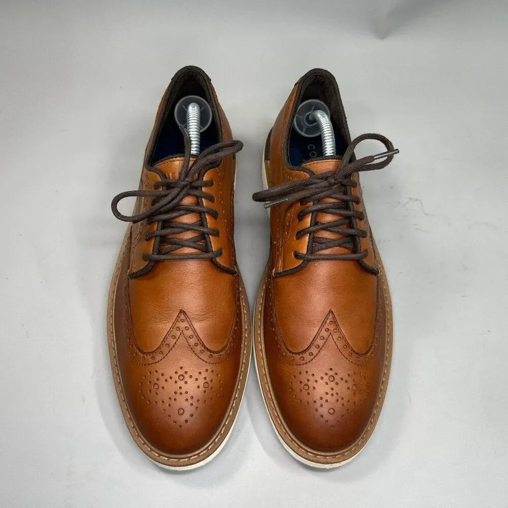 Cole Haan The Go To Wing Oxfords Men 8.5 Brown Leather Wing Tip Derby Dress Shoe